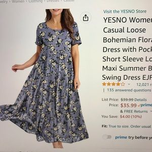 YESNO XS (S) Bohemian floral maxi dress, 100% lightweight cotton 2 pockets EUC